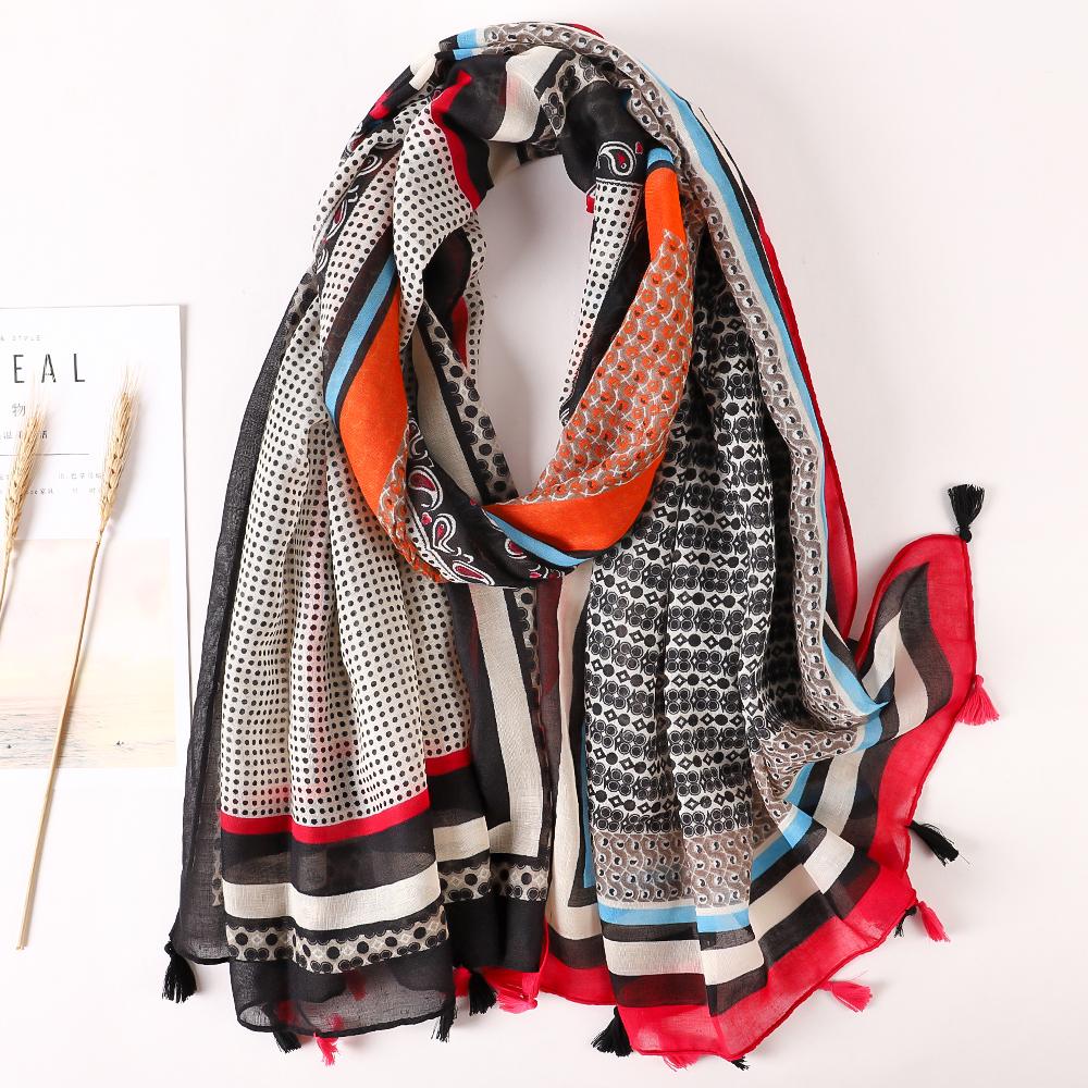 Luxury Brand Cotton Scarf Women Large Shawls Pashmina Muslim Hijab Foulard Design Print Lady Beach Stole Head Scarves Pareo