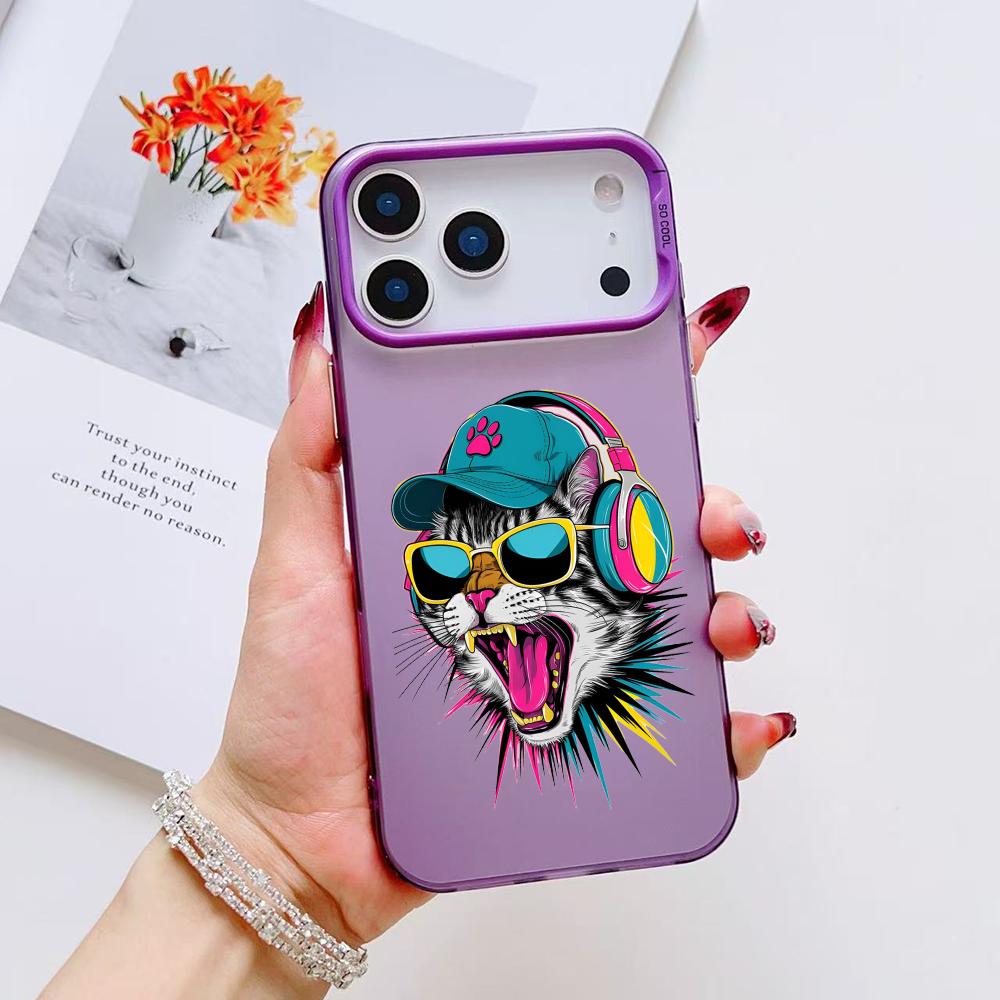 Cute Cat and Dog Phone Case For iPhone 17 16 15 14 13 12 11 Pro Max Air Matte Laser Aurora Shockproof Funda