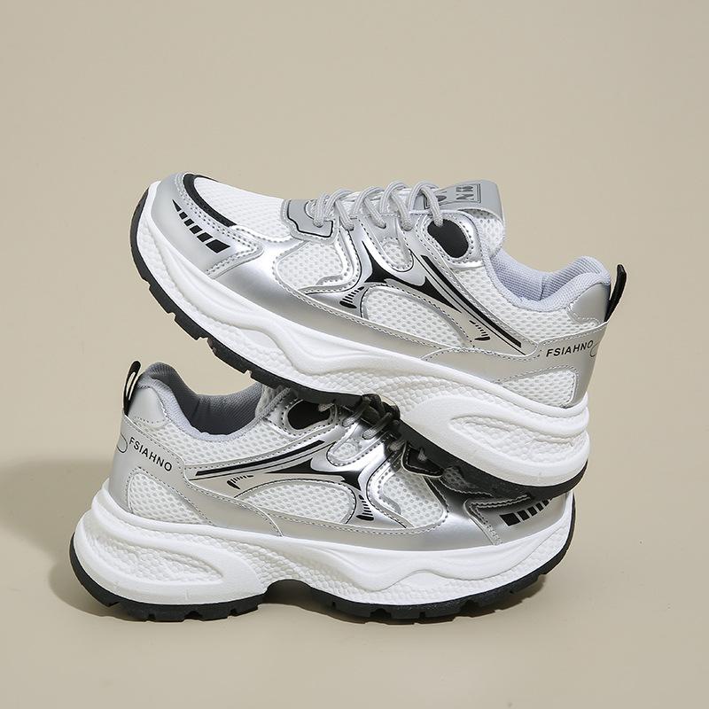 

Папины кроссовки студентка спортивные для бега повседневные толстая подошва увеличение роста уличный стиль Q6002 41 серебряный