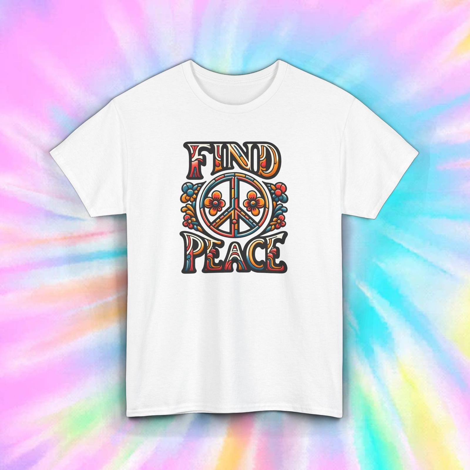 Find Peace T-Shirt S-5X Retro Floral Peace Symbol Hippie Vibes Positive Gift Tee M
