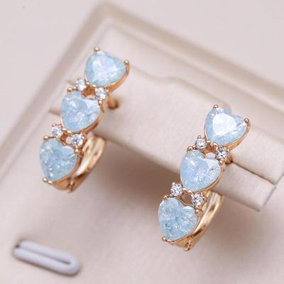 Orecchini a clip con zirconi satinati blu oceano a forma di cuore di lusso, gioielli quotidiani da donna per feste