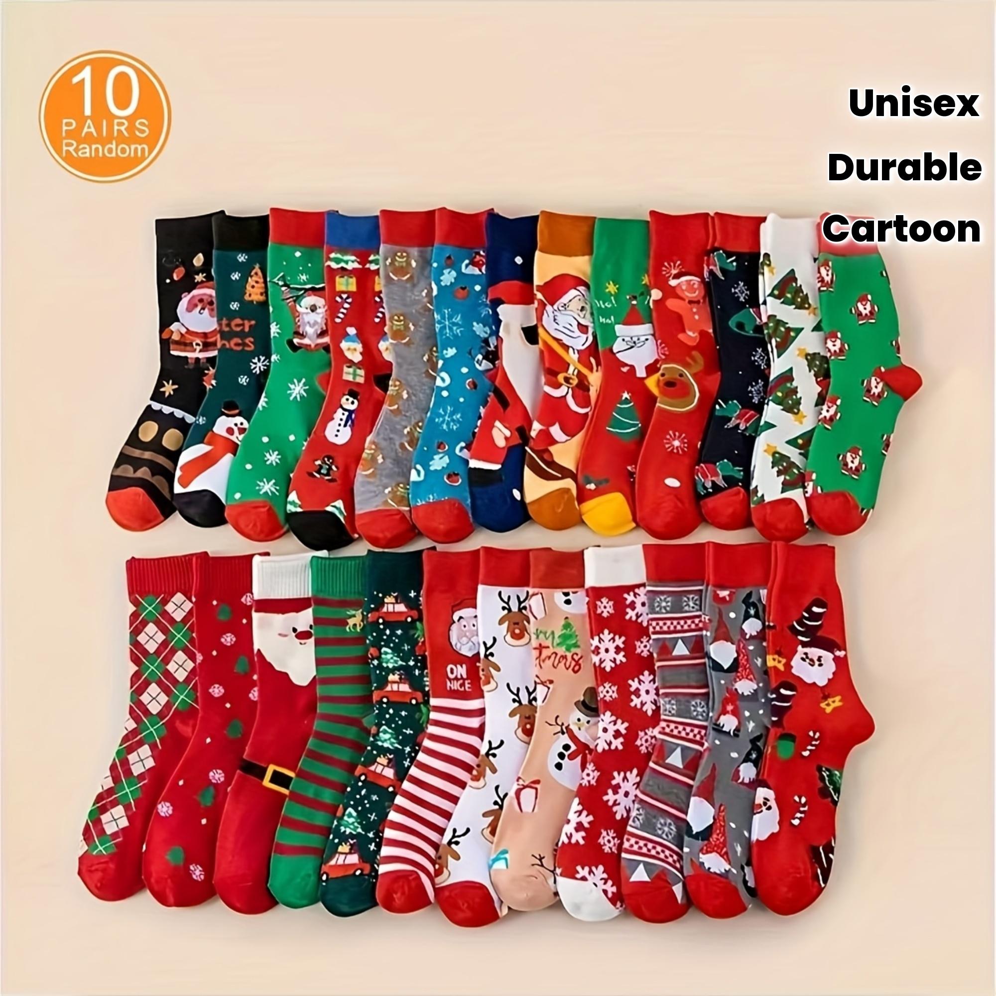 

Christmas Socks Bulk - 10 Pairs Santa, Reindeer Designs. Unisex Holiday Socks for Gifts & Decor. Fast Shipping. free size