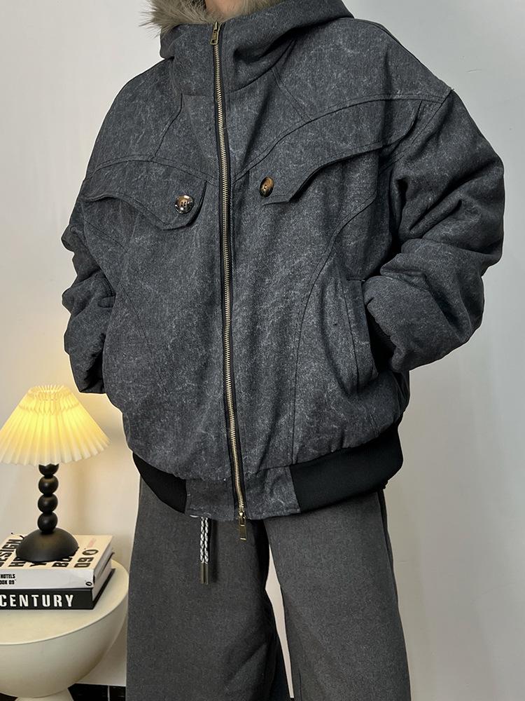 Men's Hooded Fur Collar Cotton Jacket: Winter High-End Plus Velvet Thickened Outerwear