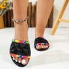 2025 Summer Open Toe Women's Round Toe Slipper Outdoor Daily Sandals Women with Mixed Colors Bling Plus Size Low Heel Slippers