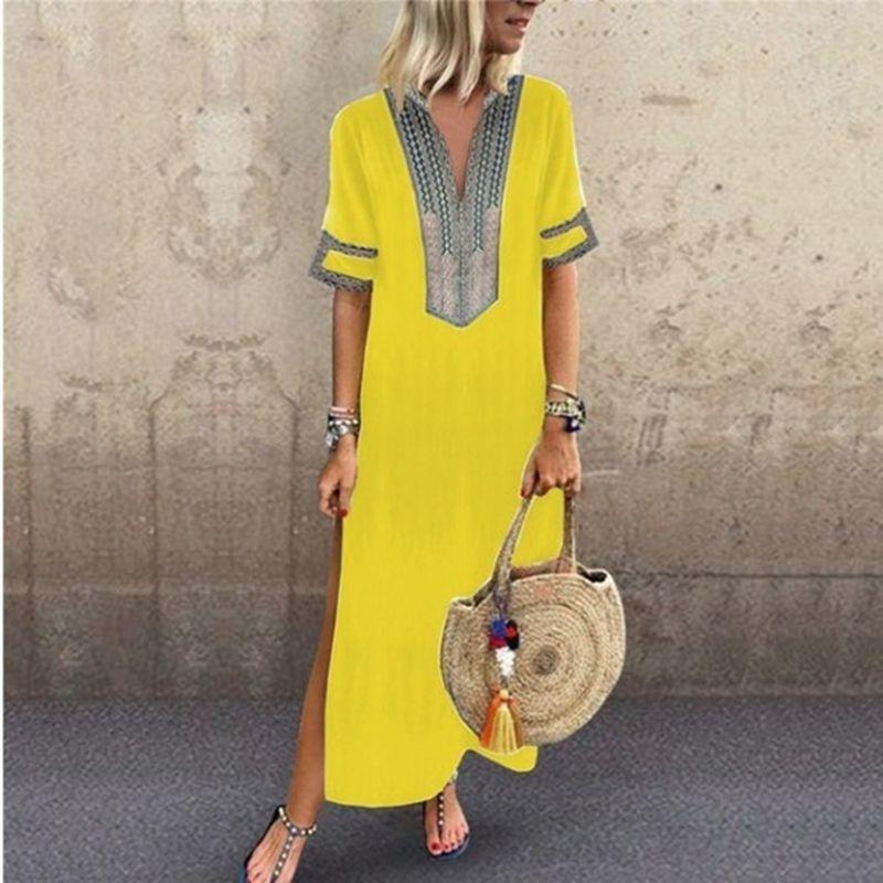 Elegant Plus Size Womens V-neck Long Maxi Dress For Effortless Summer Style