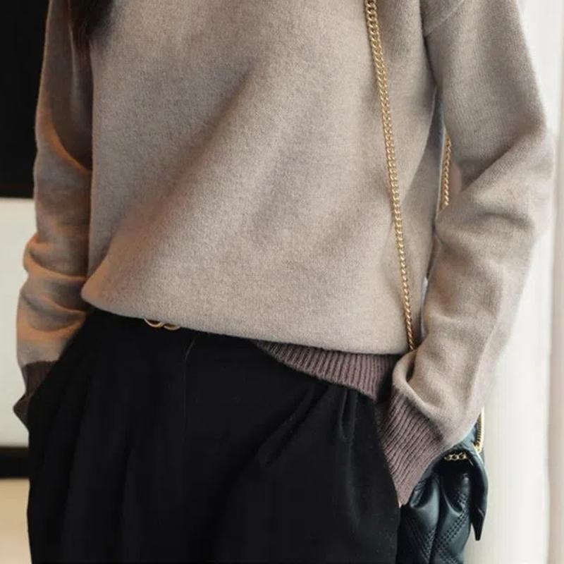 Korean Fashion Autumn Winter Sweaters Women Lapel Contrast Color Button Patchwork Chic Long Sleeve Loose Pullovers Knitted Tops