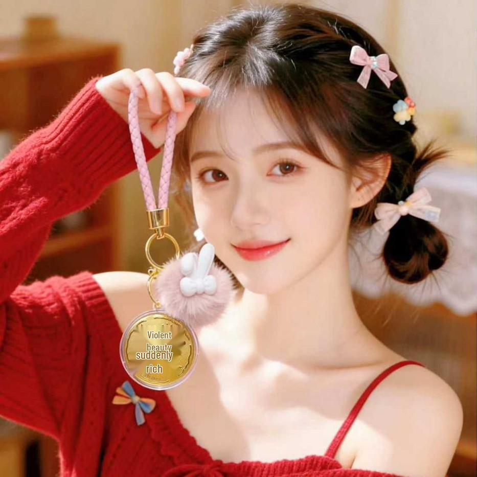 999 Pure Gold Cartoon Rabbit Keychain & Phone Lanyard Ornament