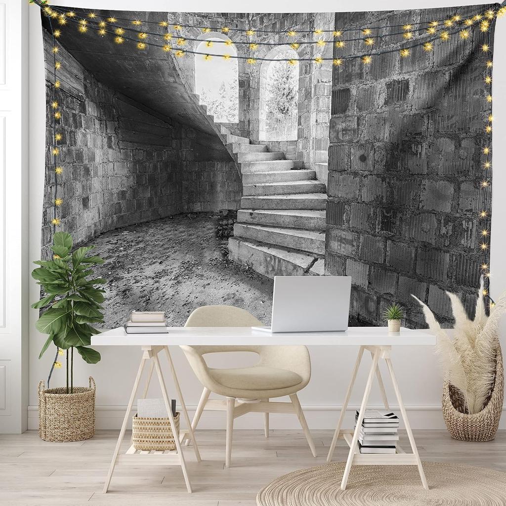Gothic Tapestry Antique Myst Gate with Pattern and Curvings Design IllustrationHanging for Bedroom Living Room DormDark Brown