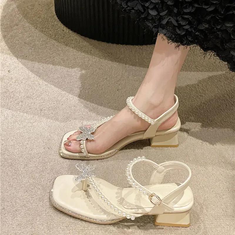 Comfortable Luxury Outdoor Square Heels Woman Shoes Comfort Korea Asian Size High Quality Designer Summer 2025 Sandals for Women