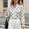 Women's Round Neck Polka Dot Casual Long Sleeve Blouse with Ruffle Hem