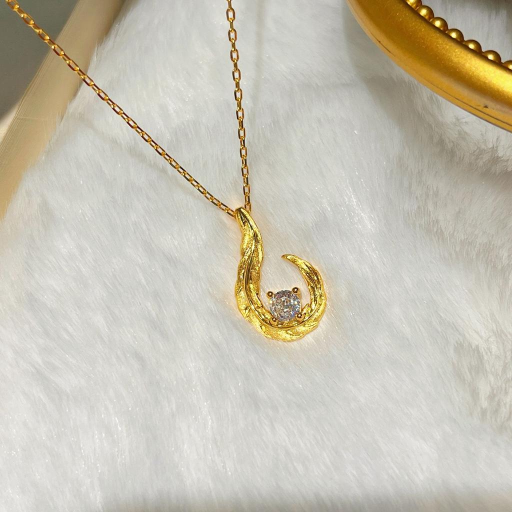 Butcher Brass Small Four-Leaf Clover Purple Chalcedony Pine Necklace Double-Sided Wear Old Money Light Luxury Premium Clavicle Chain