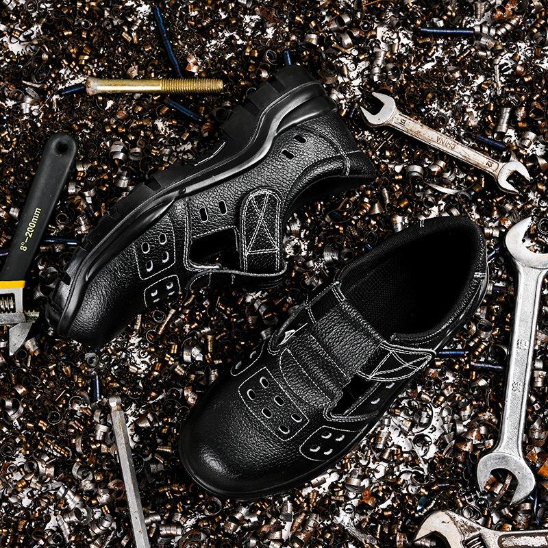 Mens Casual Breathable Steel Toe Caps Working Safety Shoes Summer Original Leather Sandals Worker Safe Boots Security Footwear
