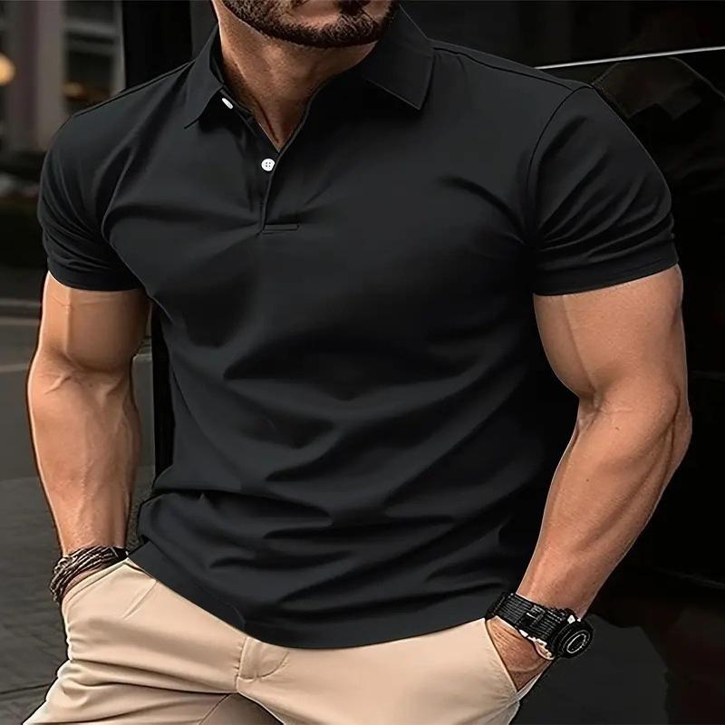 2025 New Cross Border Men's Casual Solid Color Button Short Sleeved T-shirt Polo