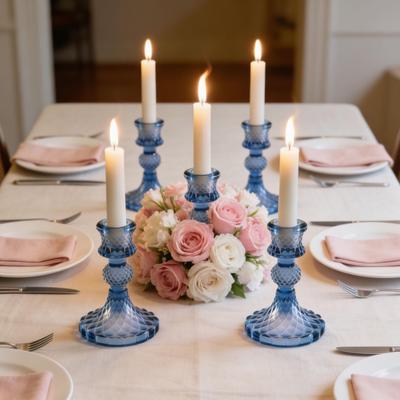 Portacandele in Vetro Blu Nordico per Decorazione Cena Romantica