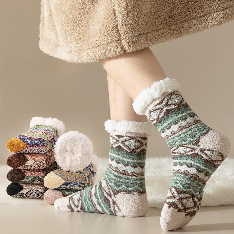 Ethnic Style Warm Socks Winter Home Floor Socks Thick Plush Men's Socks