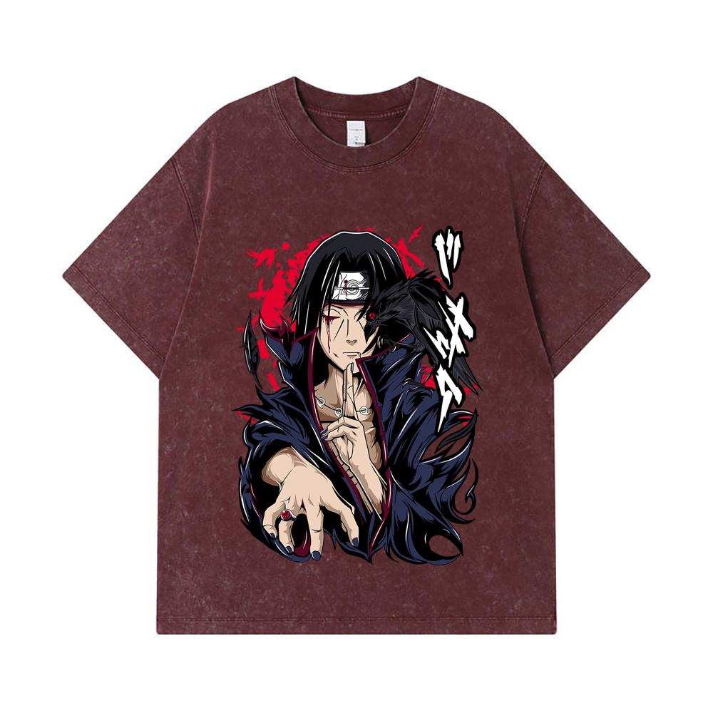275 GSM Washed T-shirts 100% Cotton Naruto V3 Itachi Print Unisex Heavy Cotton T Shirt