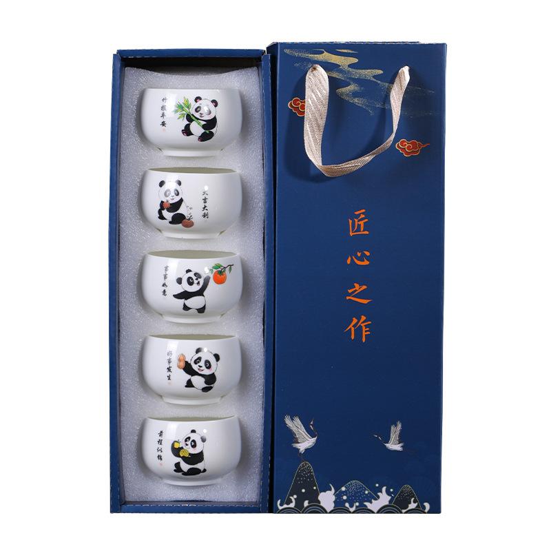 Suet Jade Panda Ceramic Kung Fu Tea Set Gift Box Master Gift Set Guochao Business Gift Household