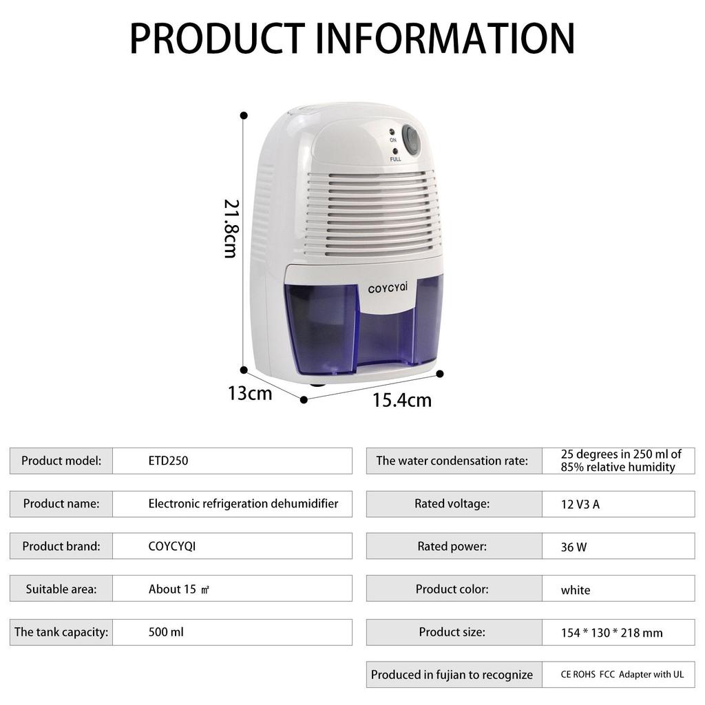 Mini USB-Powered Dehumidifier with 0.5L Tank for Home Use