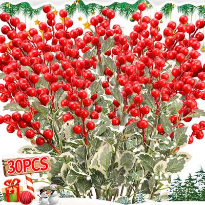 Weihnachten Rote Beere Künstliche Blume DIY Kranz Stechpalmenblätter Zweig Weihnachtsbaum Heimdeko Ornamente Verpackung Geschenk Großhandel