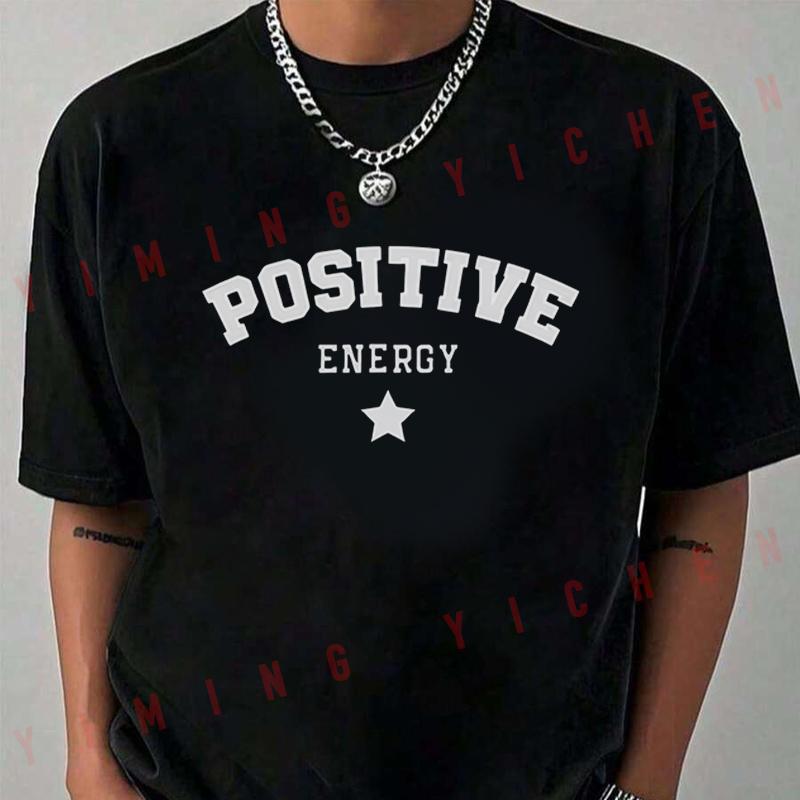 POSITIVE ENERGY Pattern Motorcycle T-Shirt Men Hip Hop Streetwear Unisex Casual Fashionable Sho