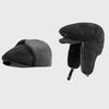 Beret Hat Men's Winter Velvet Thick Ear Protection Warm Beret Outdoor Windproof Cold-Proof Middle-Aged Elderly Men's Cap