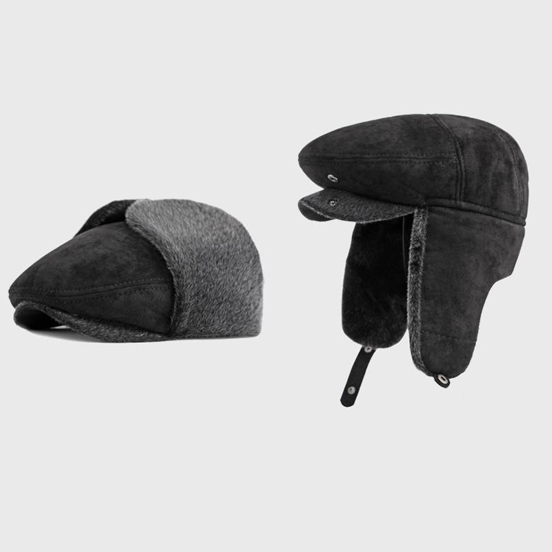 Beret Hat Men's Winter Velvet Thick Ear Protection Warm Beret Outdoor Windproof Cold-Proof Middle-Aged Elderly Men's Cap