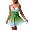 Women’s Sleeveless Gradient Print Dress with V Neck Spaghetti Straps and Flared A Line Skirt for Casual or Holiday Wear