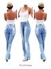 2025 Spring Fashion Elastic Split Flare High Waist Denim Jeans Women's Long Pants