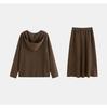 Plus Size Women's Hooded Faux Two-Piece Knit Top & Half Skirt Set, Winter 2025 Casual Chubby MM Fashion.
