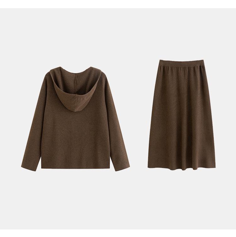 Plus Size Women's Hooded Faux Two-Piece Knit Top & Half Skirt Set, Winter 2025 Casual Chubby MM Fashion.