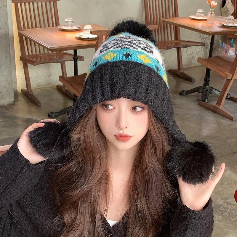 New Korean Style All Match Knitted Hat for Women In Autumn and Winter Sweet and Warm Pile Hat Fashionable Woolen Hat