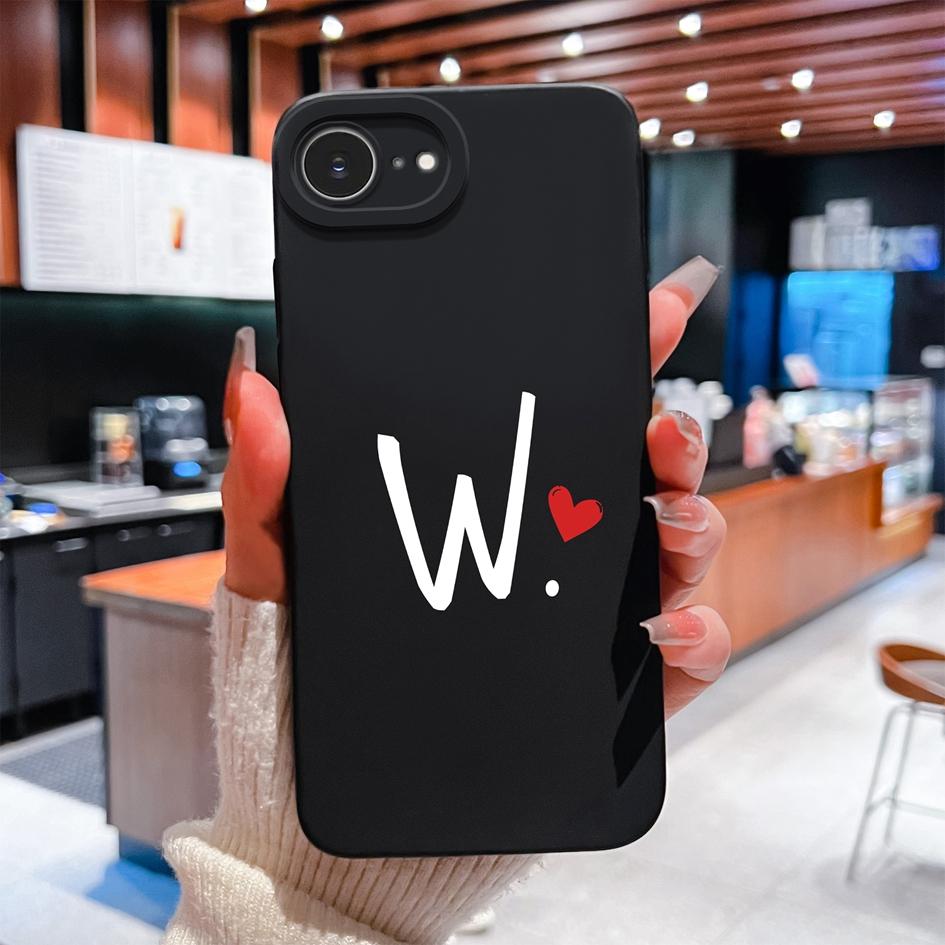 Phone Cover For Apple iPhone 16e 16 15 14 13 Pro Max Plus Pretty Red Love Heart Letter Pattern Soft Silicone Anti Fall Protective Case For Apple Shell