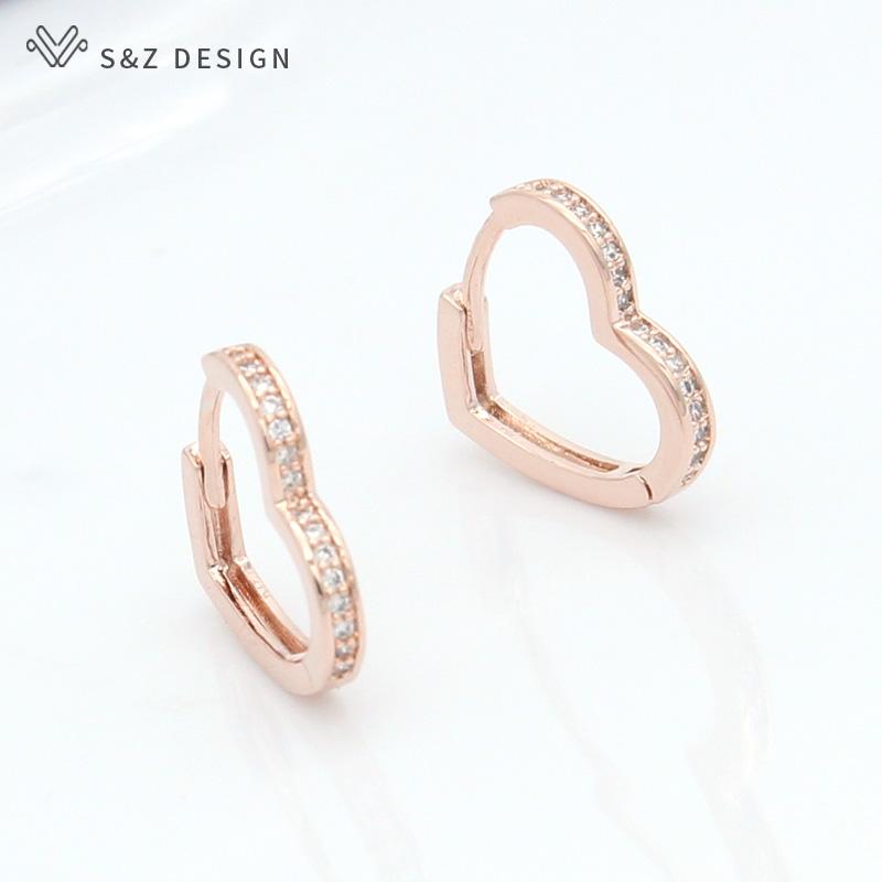 Fashion Rose Gold Color Heart Shape Drop Earrings For Women Girl Jewelry Gift Trendy Elegant Cubic Zircon Eardrop