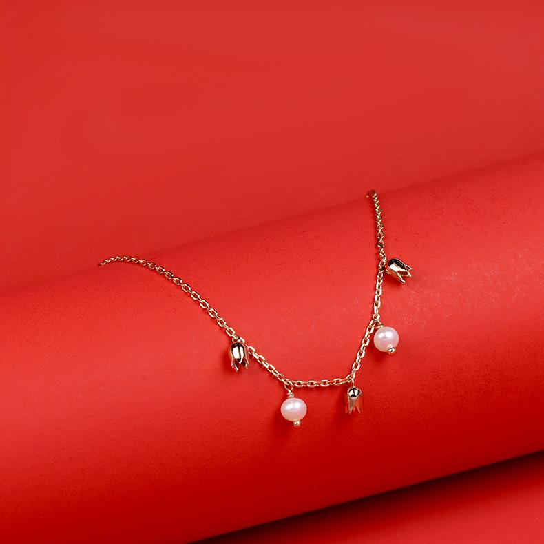 Light Jewelry Style Blue Bell Flower Pure Silver Plated Natural Freshwater Pearl Adjustable Women's Bracelet