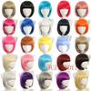 Parrucca Sintetica Bob Corto per Donna con Frangia Halloween Ombre Biondo Rosa Cosplay Lolita Festa Resistente al Calore Capelli Naturali Quotidiani