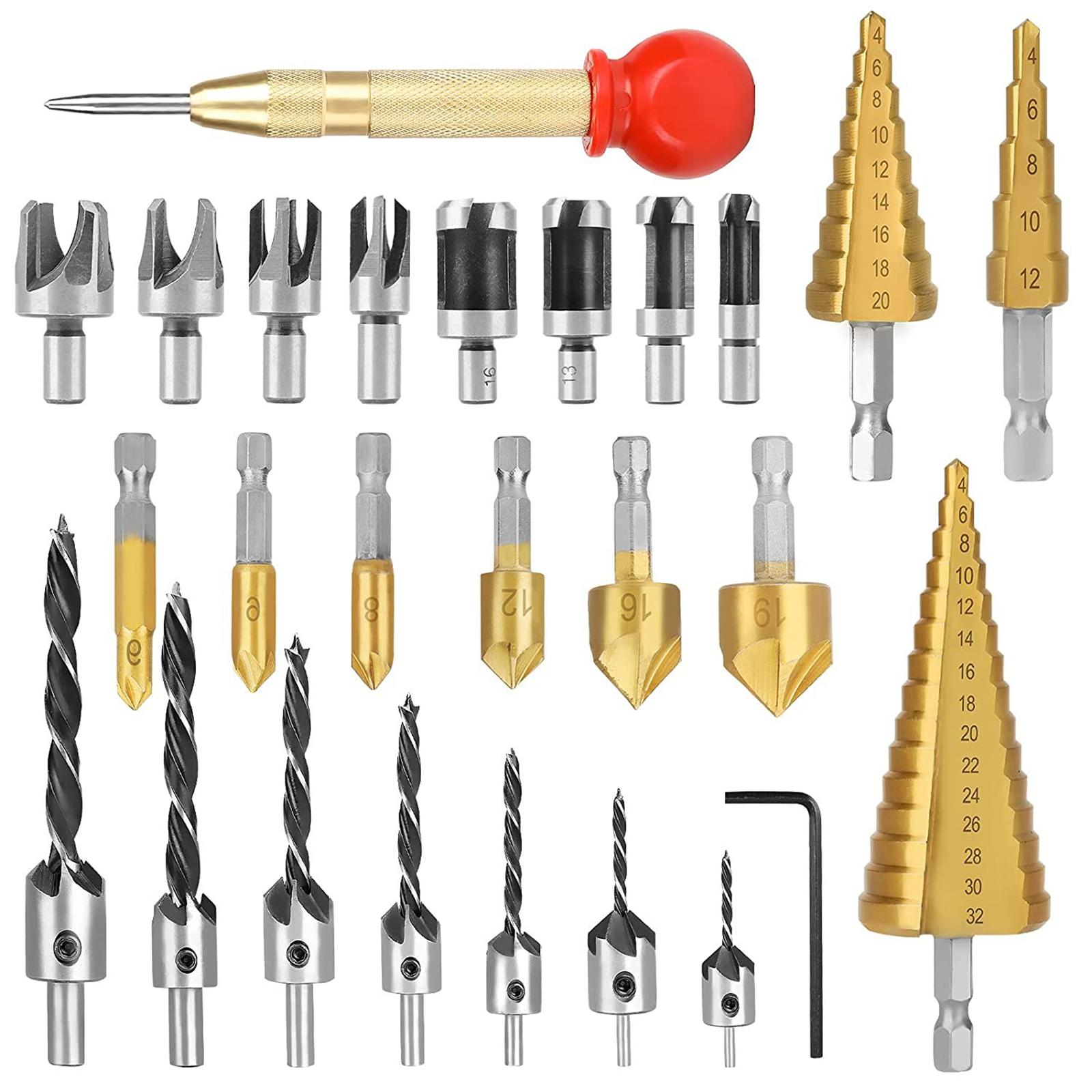 

26pcs Woodworking Chamfer Drilling Tools Kit High-speed Steel Multiple Sizes Drill Bit For Wood Metal Plastic #1024
