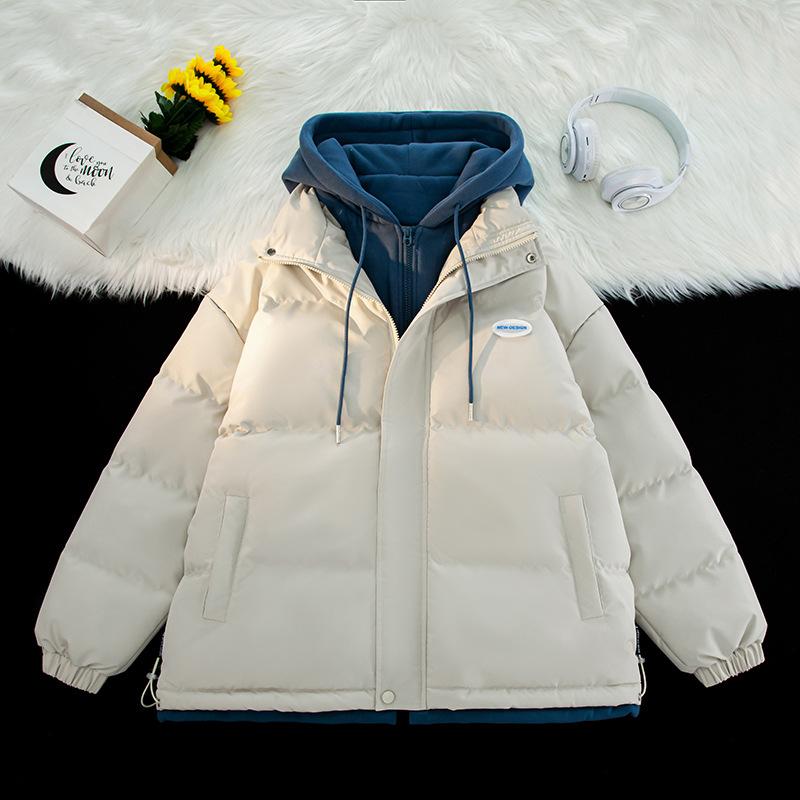 Gefälschte zweiteilige Baumwoll-Steppkleidung für Herren Winter Neu Verdickt Warm Mit Kapuze Paare Baumwollkleidung für Herren Locker Große Größe