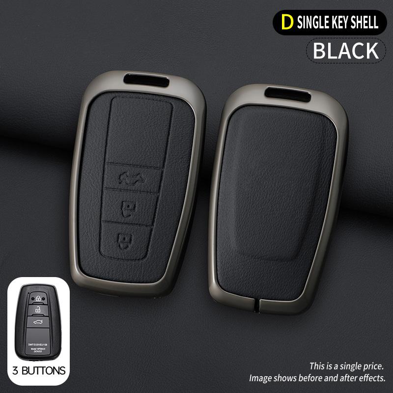 Car Zinc Alloy Leather Key Cases Holder Cover Chain For Toyota Prado Land Cruiser Camry CHR RAV4 3Buttons Protective Shell Bag