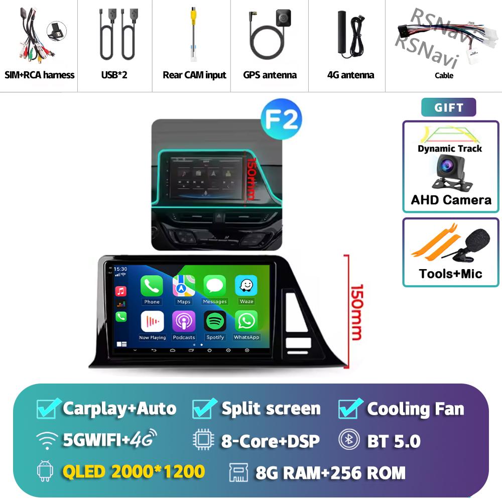 Android 14 Carplay Auto For Toyota C-HR 2016 - 2020 Car Radio Player Multimedia DVD stereo 360 Camera Navigation Video AI Voice