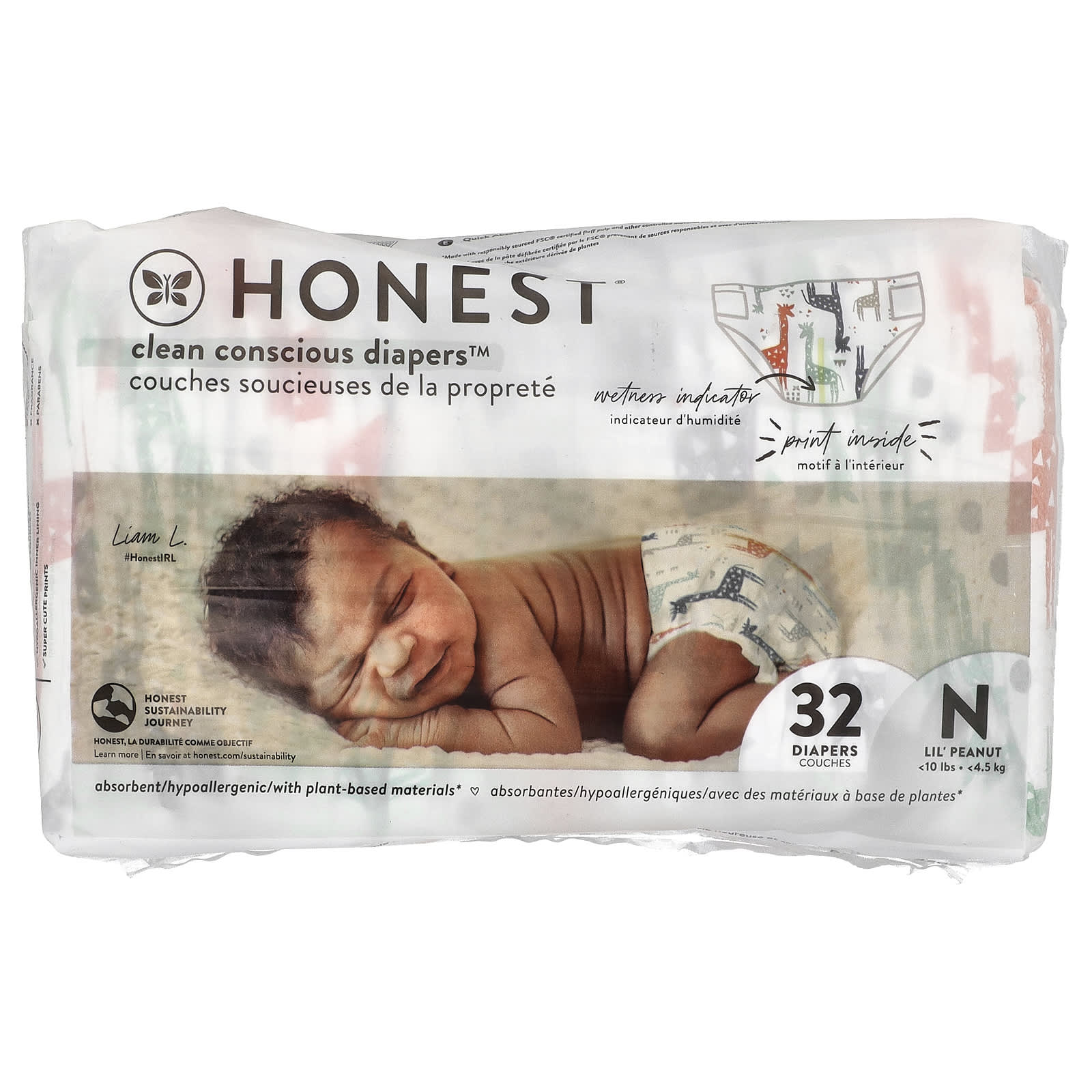 

Подгузники Clean Conscious™ для новорожденных, 10 фунтов, цветной жираф, 32 подгузника