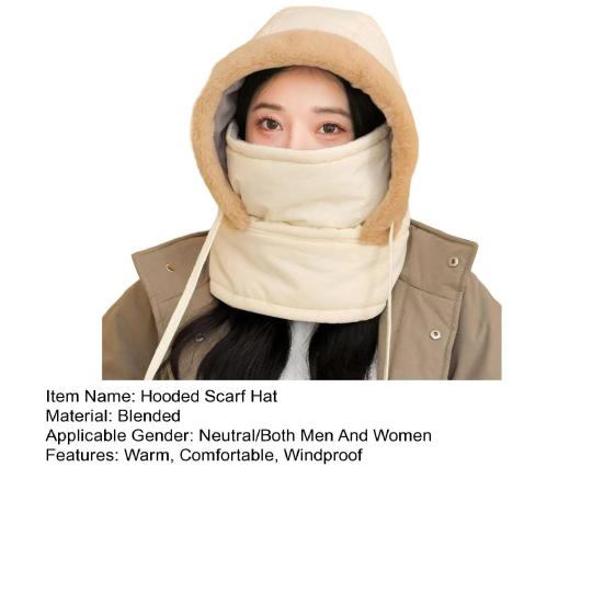 Winter Balaclavas Hat for Men Women Thick Warm Hooded Scarf Hat Fleece Drawstring Hoodie Face Cushion Ski Snow Skull Cap for Cold Weather