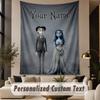 Custom Text Printed Tapestry Corpse Bride Emily Victor Pattern Large Wall Hanging Indoor Room Decor