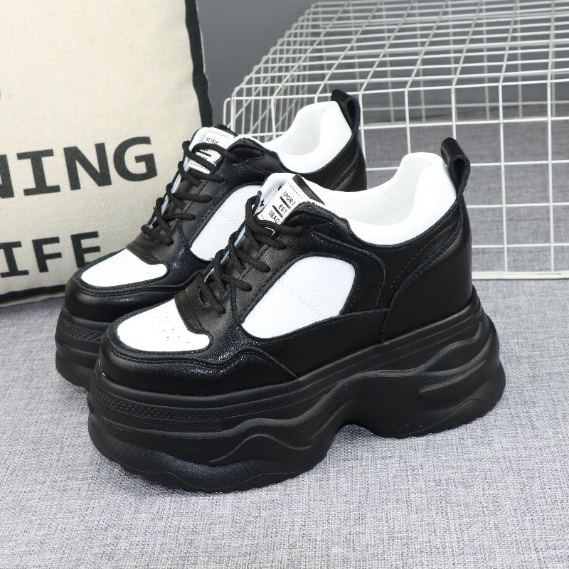 Fashion 12CM Cow Suede Genuine Leather Women Vulcanized Shoes Platform Wedge Skate Boarding High Brand Heels Casual Summer Shoes