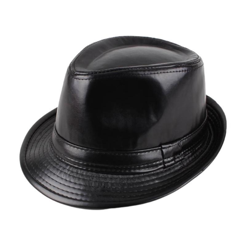 A52E Fashion Casual Faux-leather Hat Wide Britain Vintage PU Hat