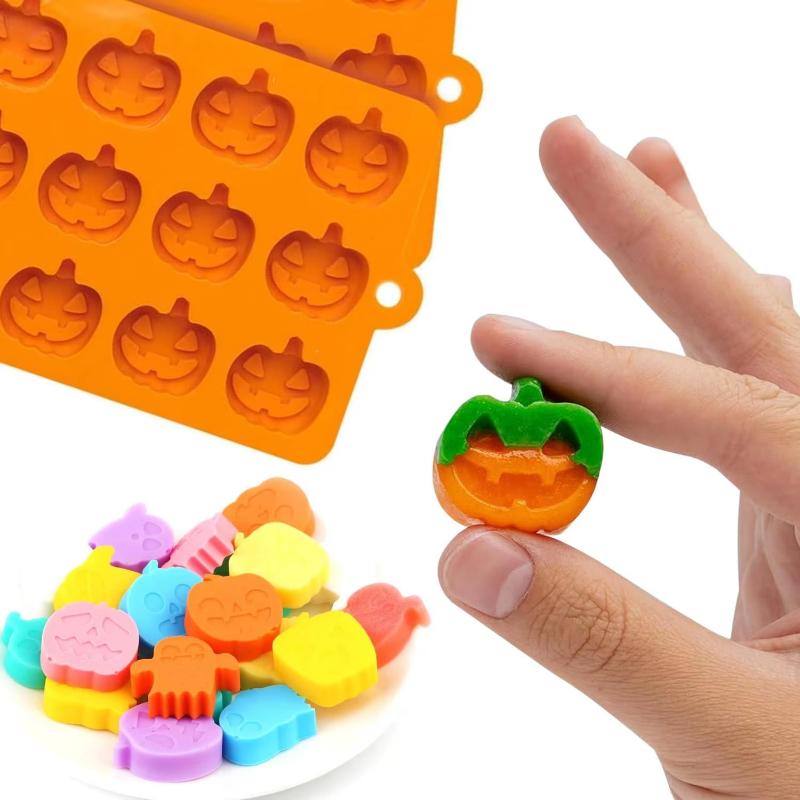 Silikon Halloween Kürbisformen: 15-Mulden Schokoladenformen zur Herstellung von Schokolade, Kuchen, Pudding, Gelee und Eiswürfeln, Orange