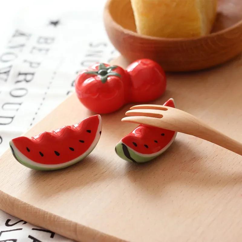 Ceramic Cute Red Watermelon/tomato Chopstick Holder Creative Home Fruit Spoon Fork Holder Kitchen Tableware