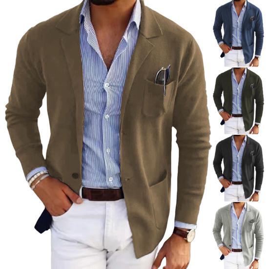 Men Suit Coat Solid Color Lapel Long Sleeve Single-Breasted Design Suit Jacket with Pockets Open Front Business Workwear