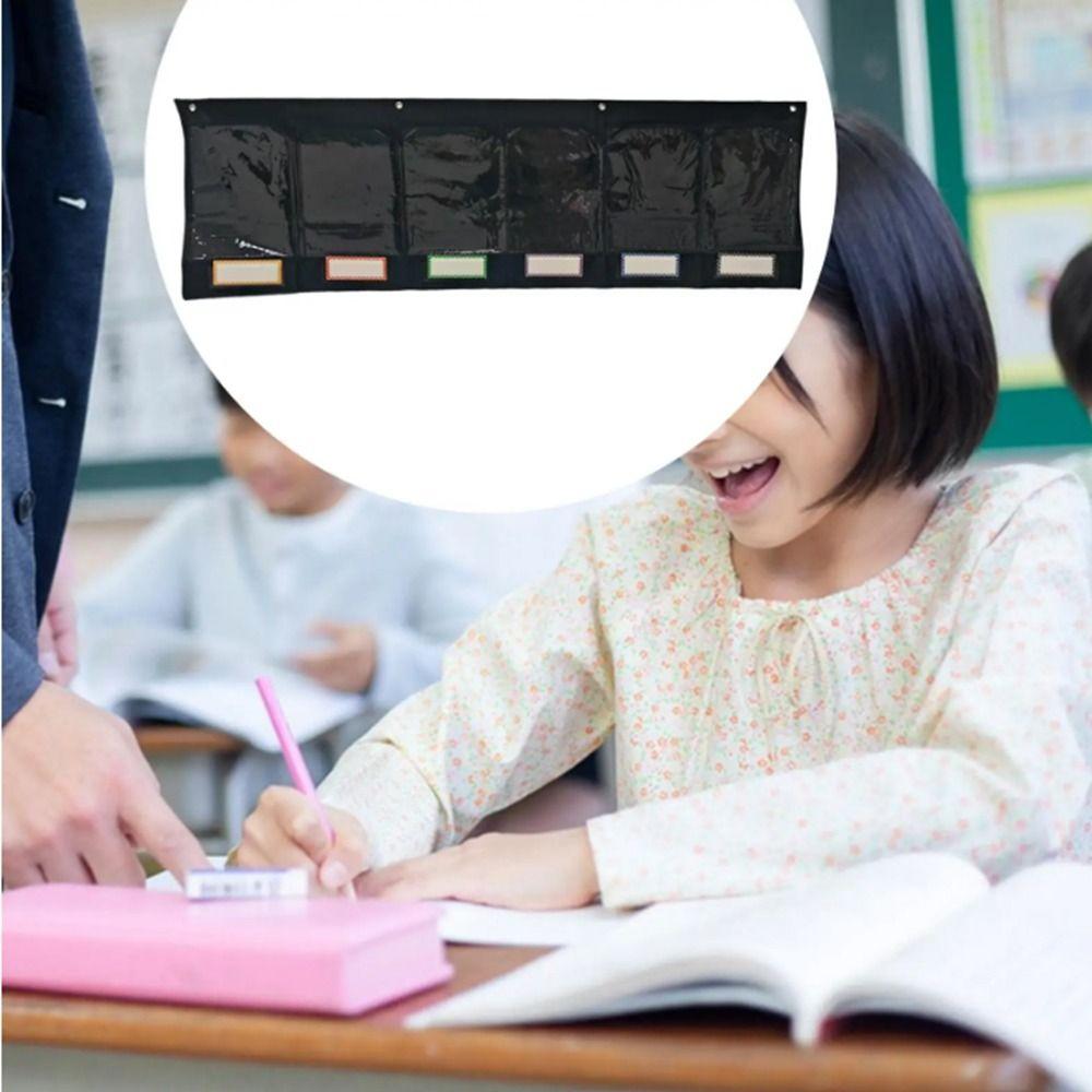 Sturdy Horizontal Storage Pocket Chart Reusable with 6 Clear Pockets Wall Pocket Chart with Label Durable Foldable
