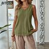 Women's Fashion Casual Solid Color Print Sleeveless V-Neck  Blouses & Shirts
