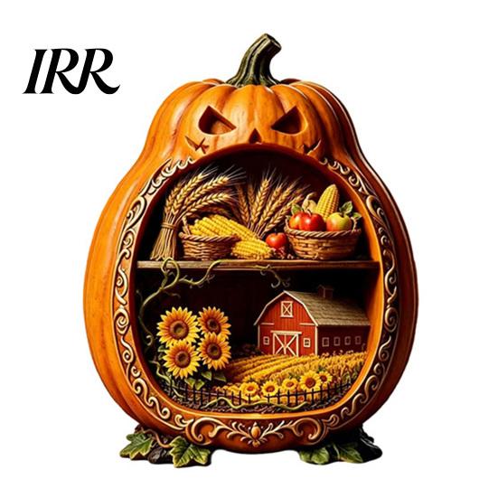 Halloween Cobweb Decorations Centerpiece Pumpkin, Wooden Pumpkin Ornament with Miniature Scenes, Rustic Ornaments Skeleton for Farmhouse Home